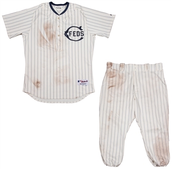 2014 Junior Lake Game Used Chicago Cubs 1914 Federals Throwback Pinstripe Uniform (Jersey & Pant) (MLB Authenticated)